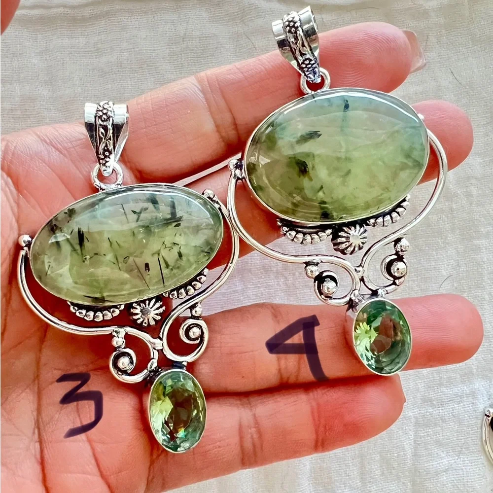 925 Moss Prehnite w/ Epidote! Pendant Necklace